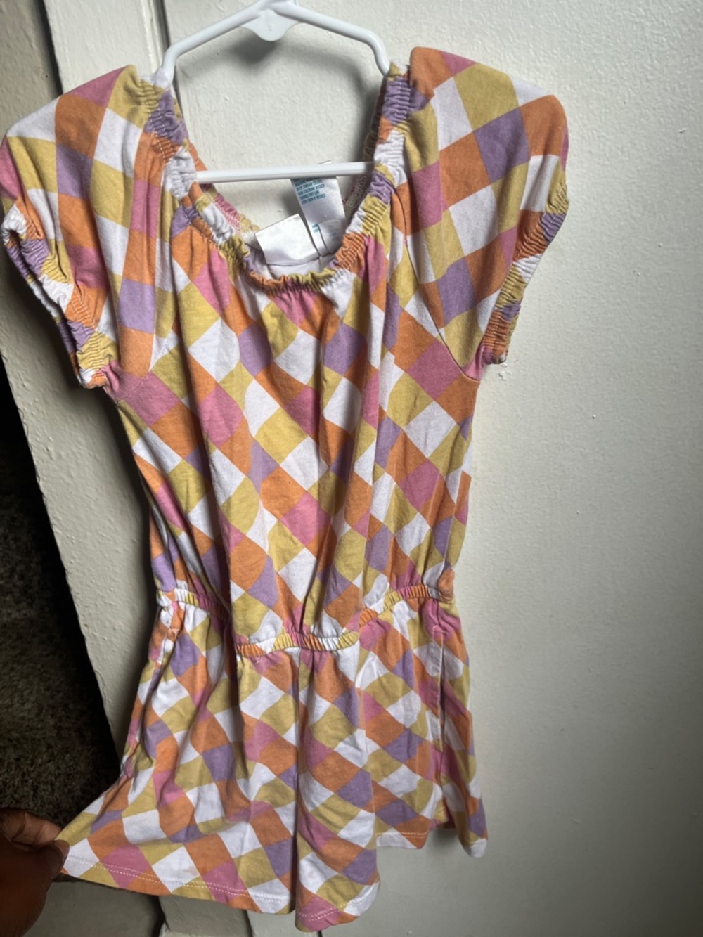 Girls Short-Sleeve Diamond Print One-Piece Bodysuit - Pink, Yellow & Purple
